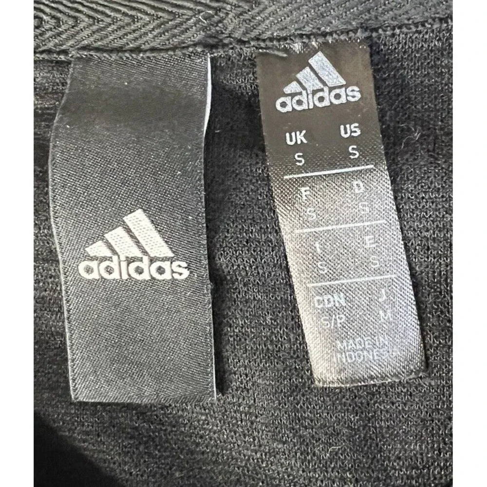 ADIDAS Mens Black Pullover Sweatshirt Typography Tonal All Over Print Size Small